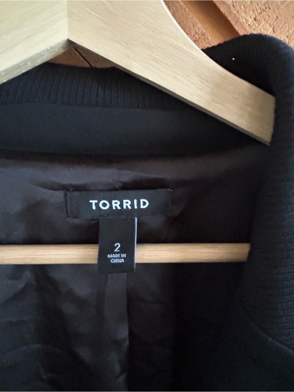 torrid Black Mixed-Media Bomber Blazer with Light Blue Trim - Picture 4 of 4